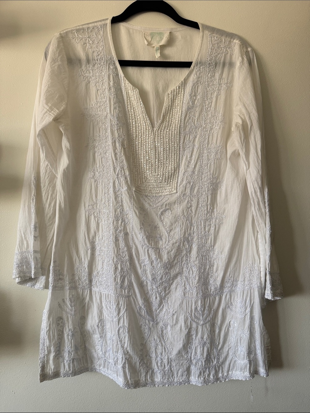 Z&L Europe|Boho White Beaded Embroidered Tunic Top|Large|EUC